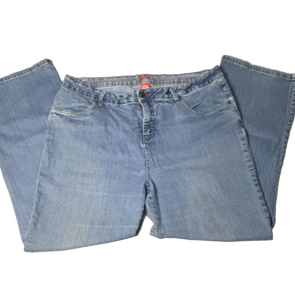 Smith's Dungaree Jeans Women's Plus 20W Light Blue Denim Straight Embroidered